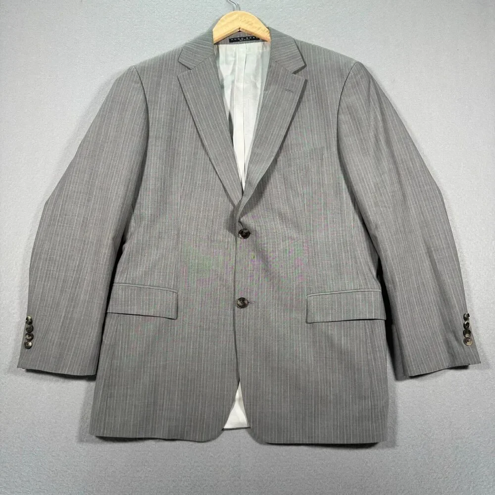 Vintage Hugo Boss Pasolini‎ Movie Wool Suit Jacket Pants Mens 42R Gray Stripes